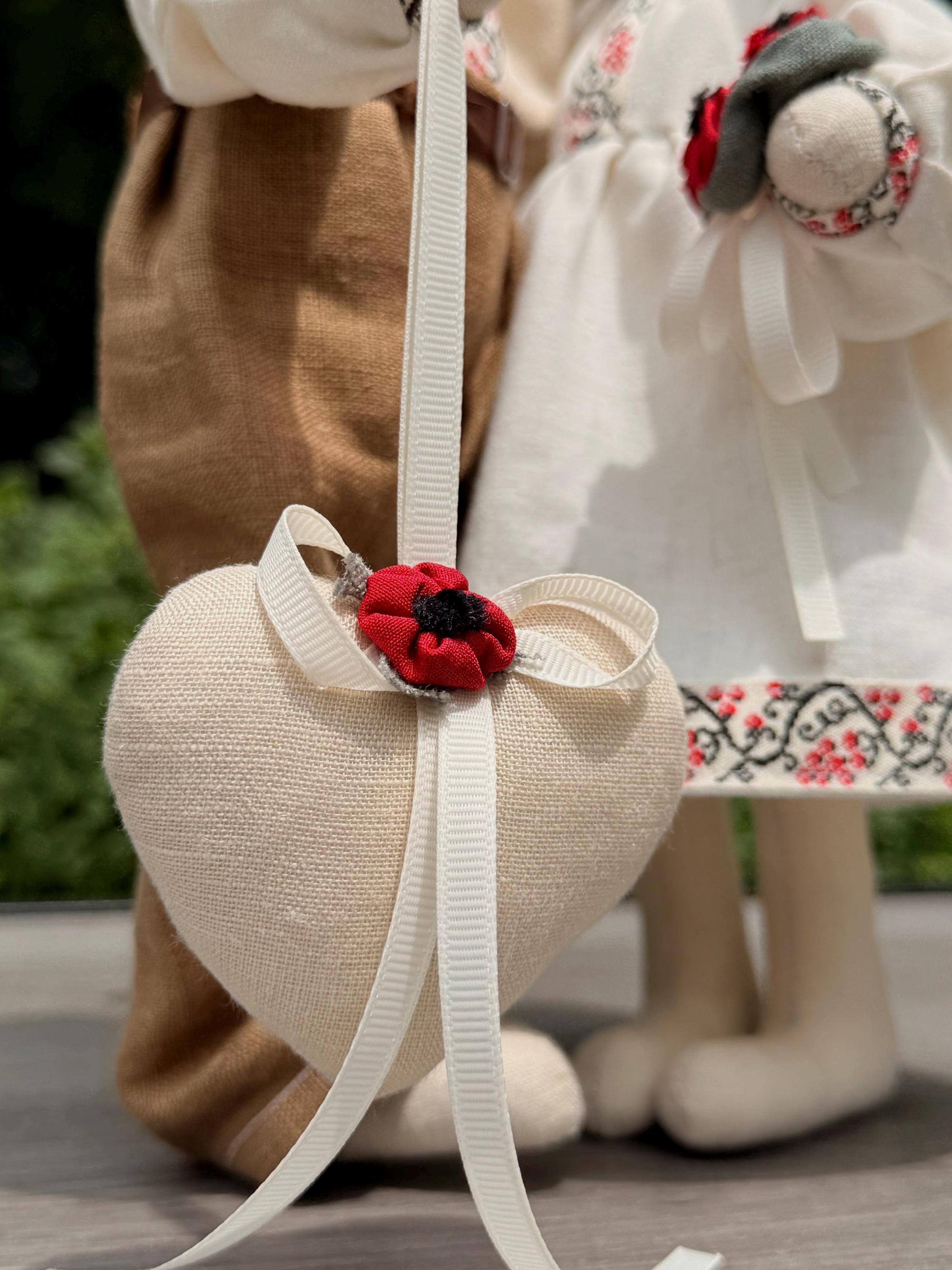 Handmade Bunny Couple in Ukrainian Outfit, Embroidered Folk Dolls