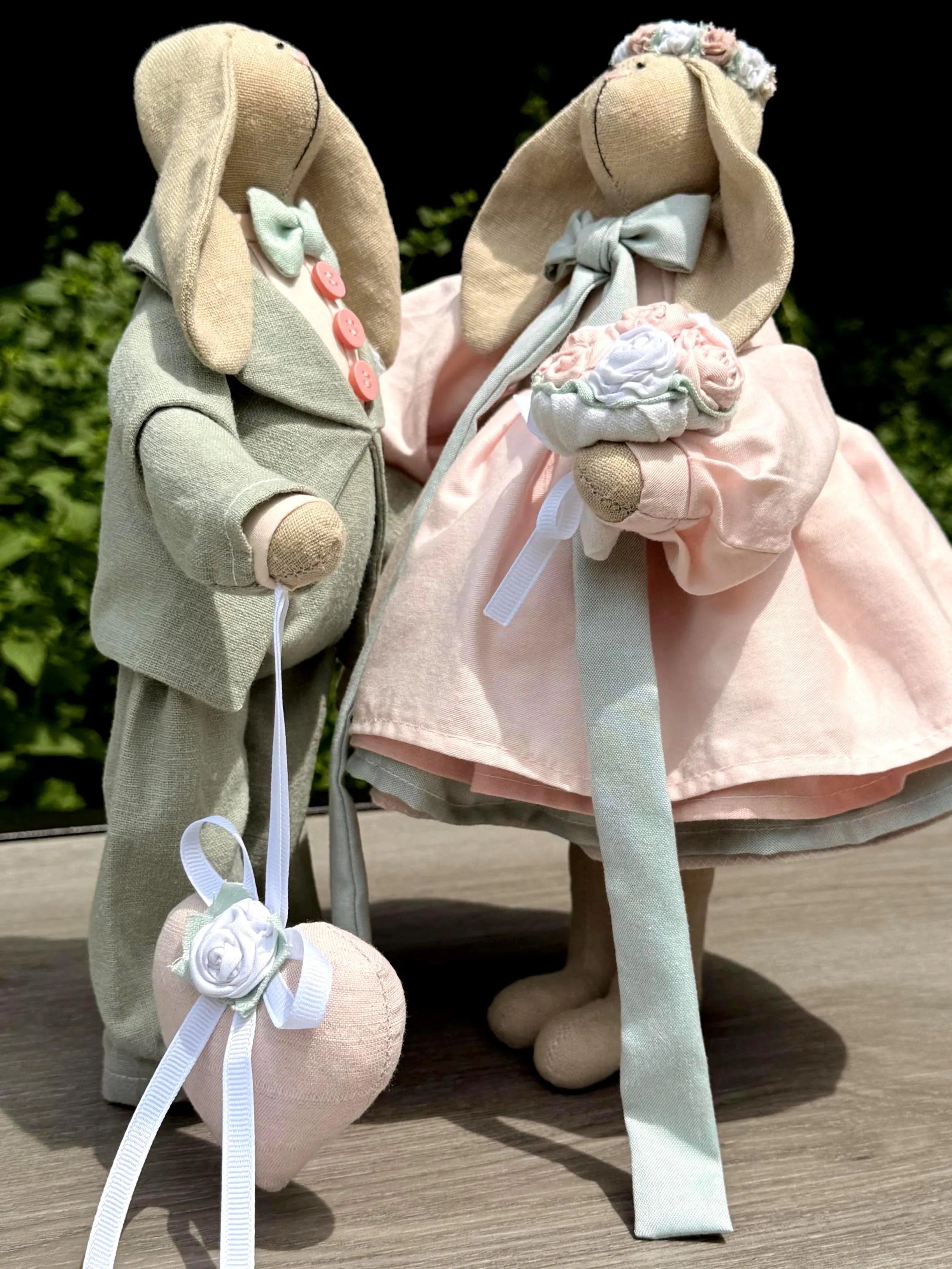 Handmade Wedding Bunny Couple: Pastel Fabric Dolls, Bridal Gift