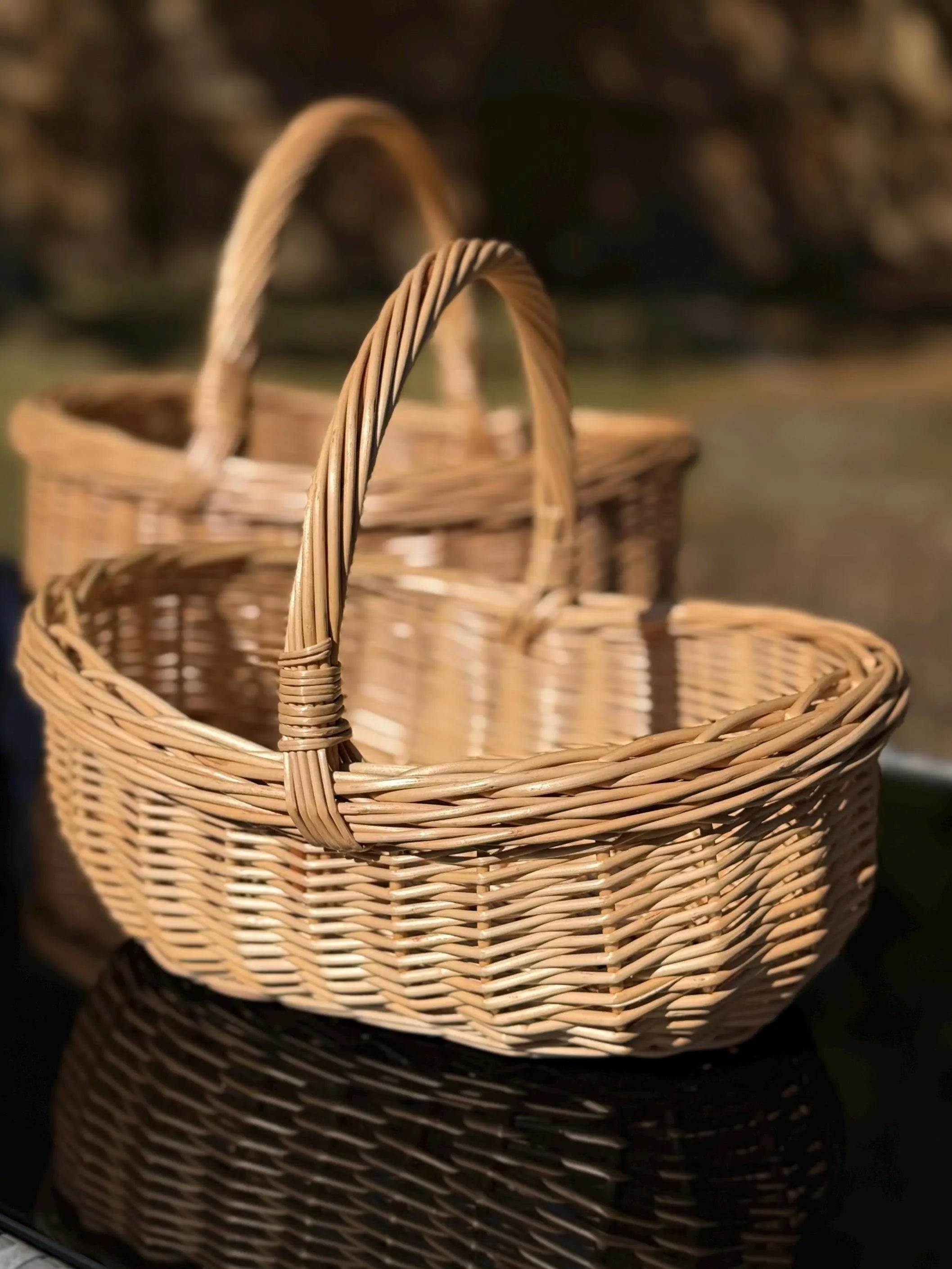 Handwoven Willow Wicker Basket: Rustic Boat Shape, Brown or Whitewashed