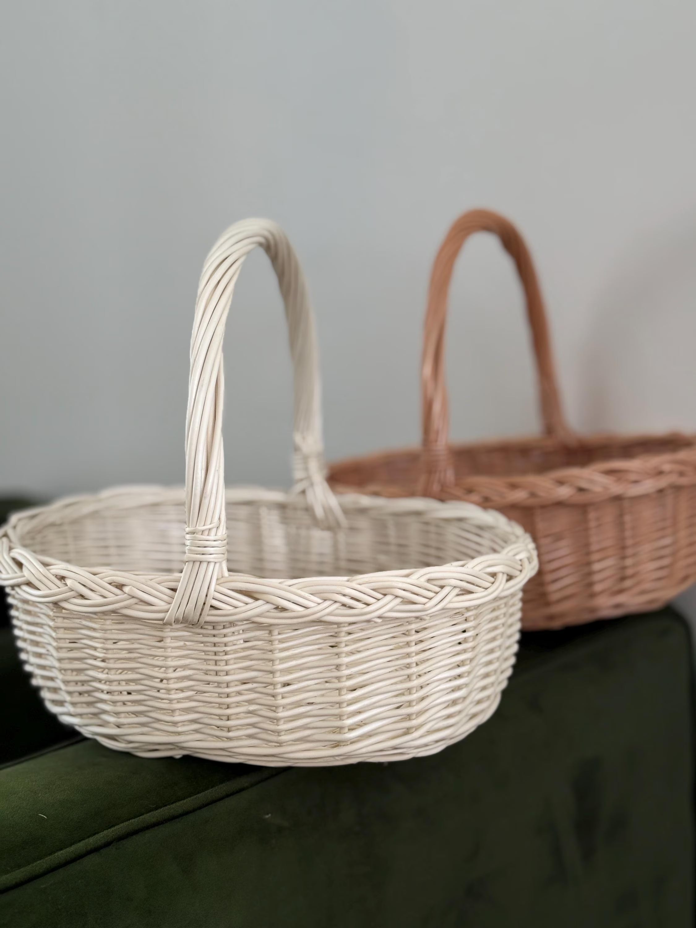 Handwoven Willow Basket: Rustic Braided Rim, Easter Decor
