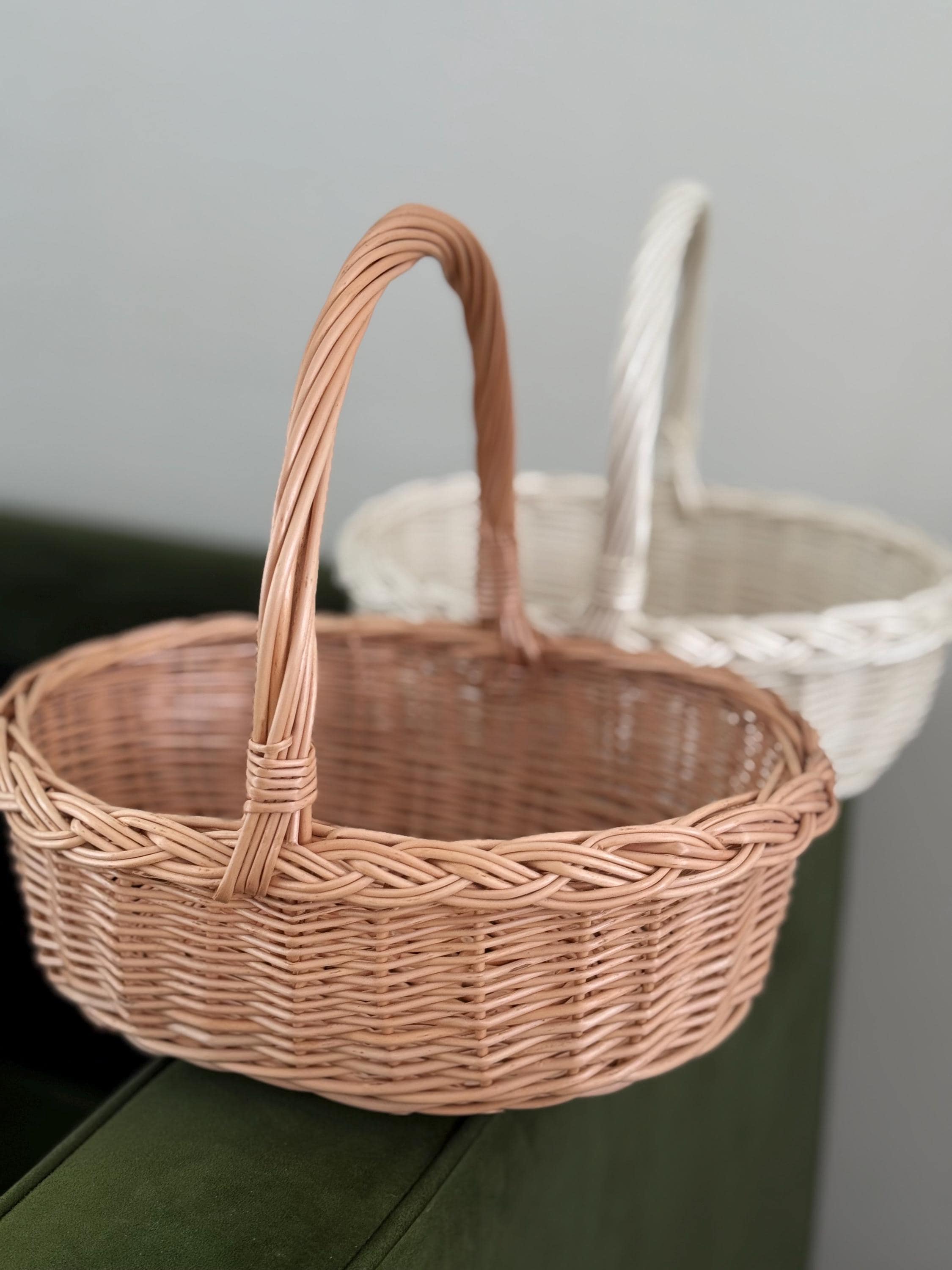 Handwoven Willow Basket: Rustic Braided Rim, Easter Decor