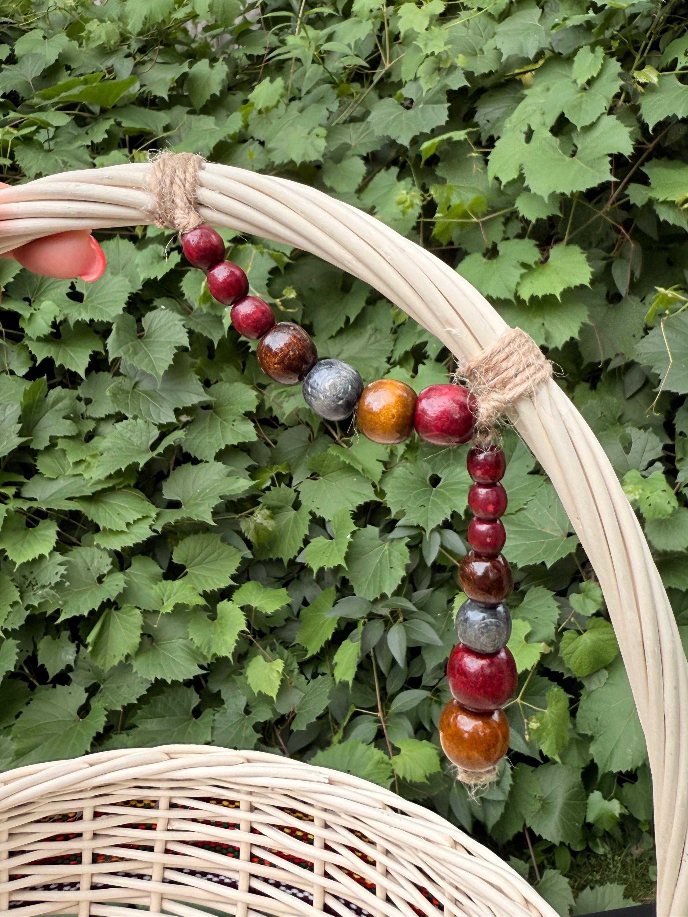 Handmade Willow Basket with Ukrainian Embroidered Ribbon & Kosiv Ceramics