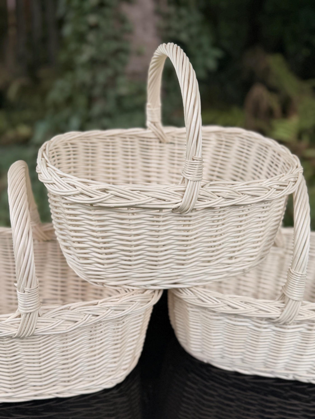 Handwoven Willow Basket: Rustic Braided Rim, Whitewashed or Brown