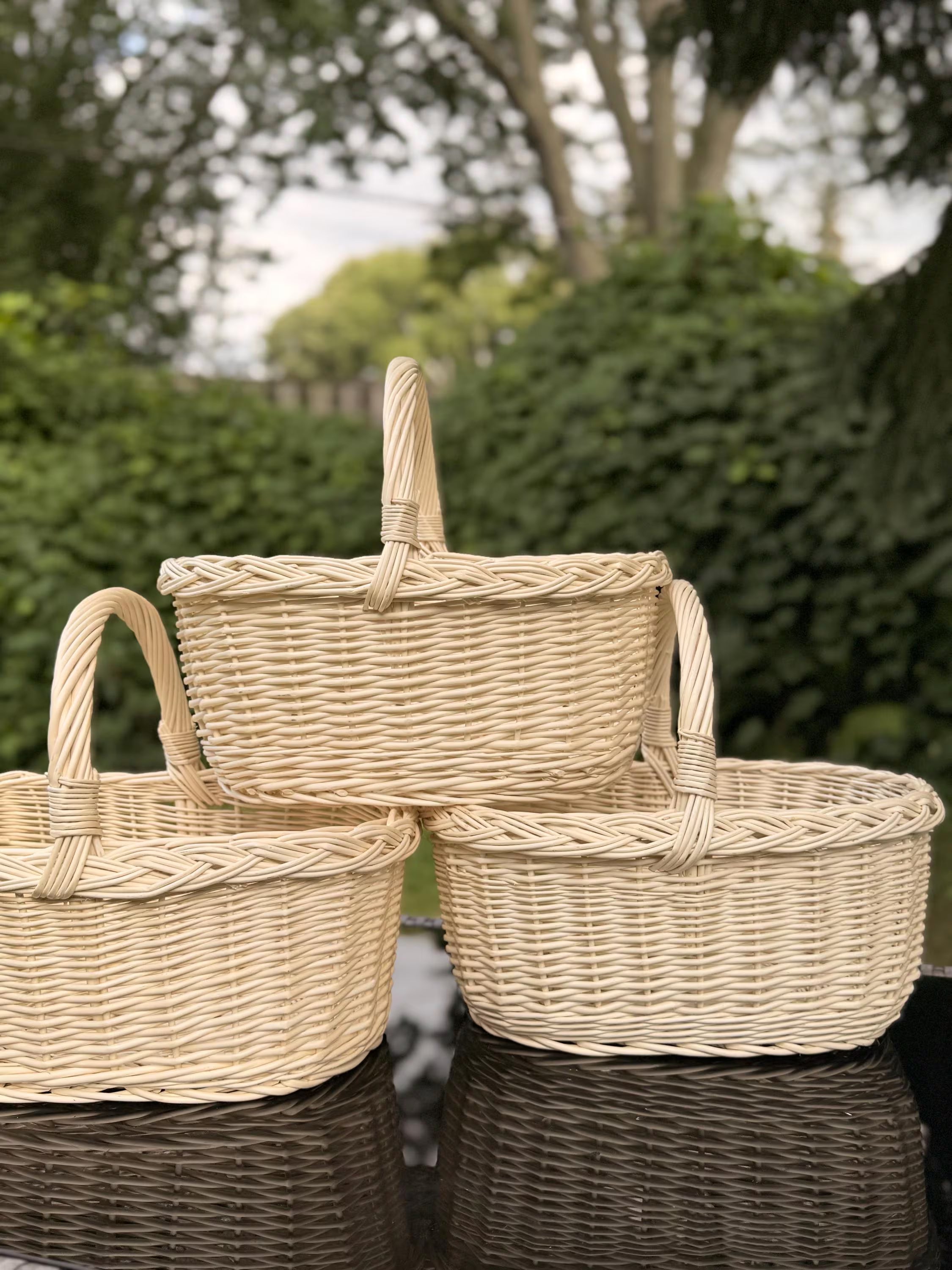 Handwoven Willow Basket: Rustic Braided Rim, Whitewashed or Brown