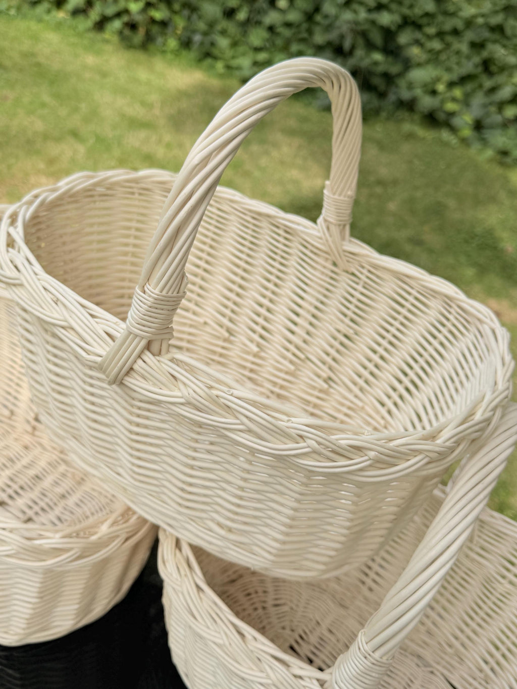Handwoven Willow Basket: Rustic Braided Rim, Whitewashed or Brown