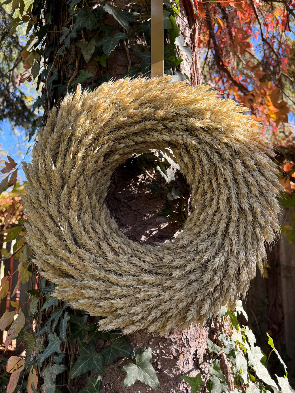 Handmade Natural Wheat Wreath: Rustic Farmhouse Door Decor