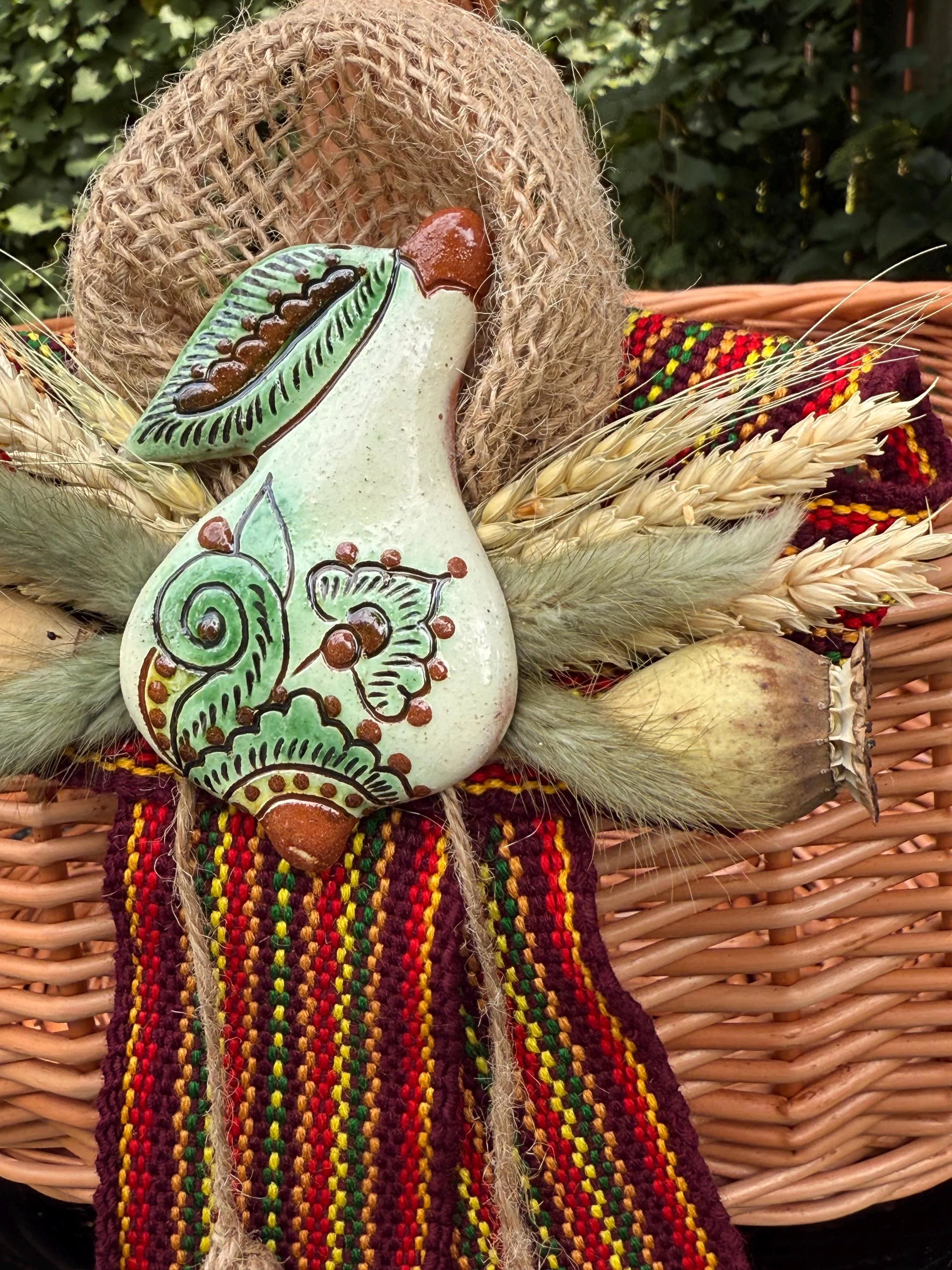Handmade Ceramic Pear Basket Decoration – Rustic Ukrainian Ornament