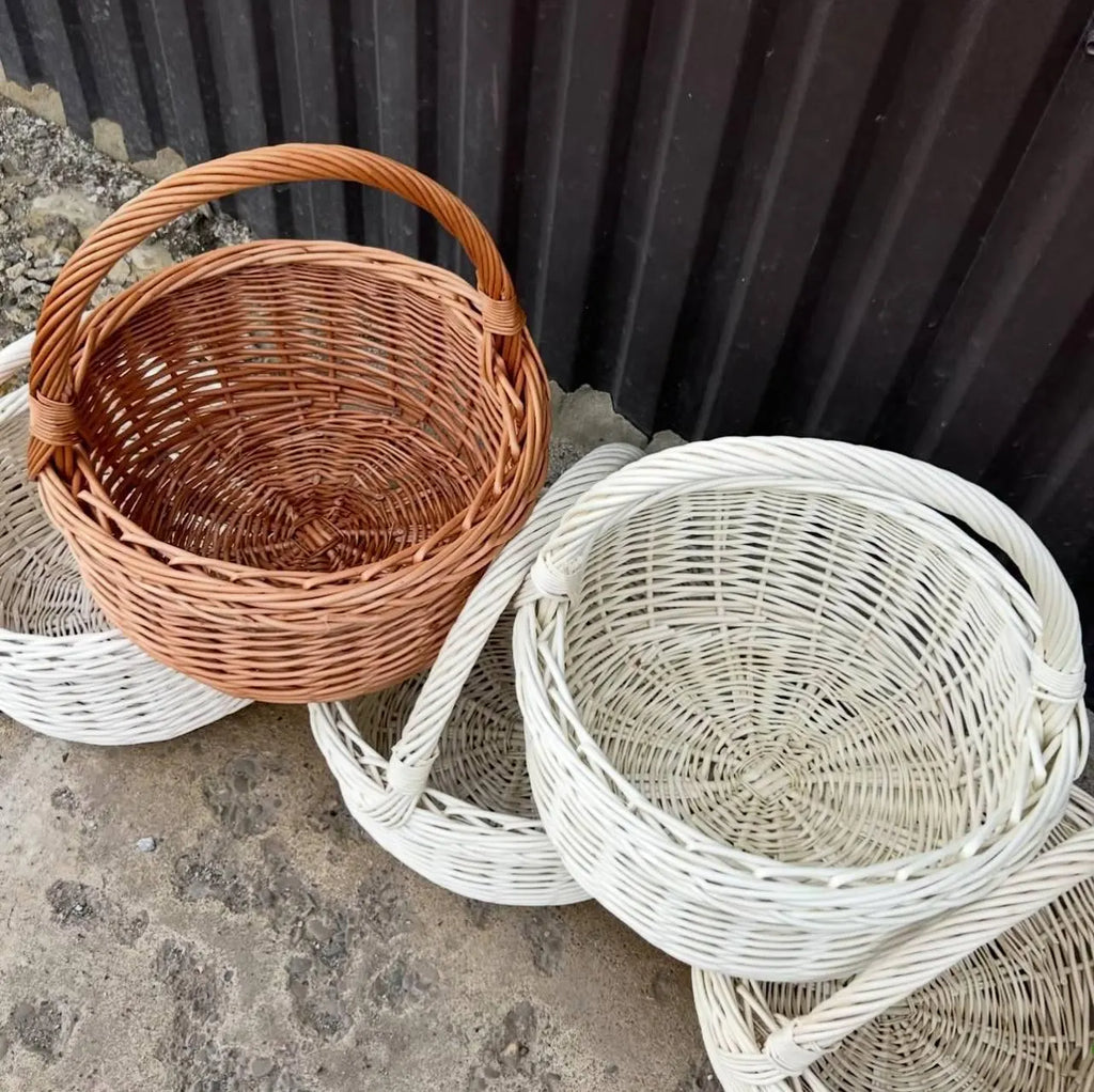 Handmade Willow Basket with Handle: Rustic Home Decor, Brown or Whitewashed