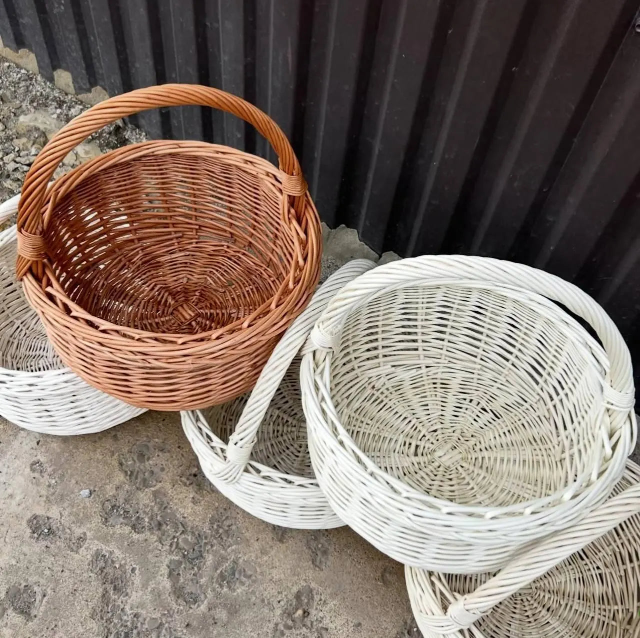 Handmade Willow Basket with Handle: Rustic Home Decor, Brown or Whitewashed
