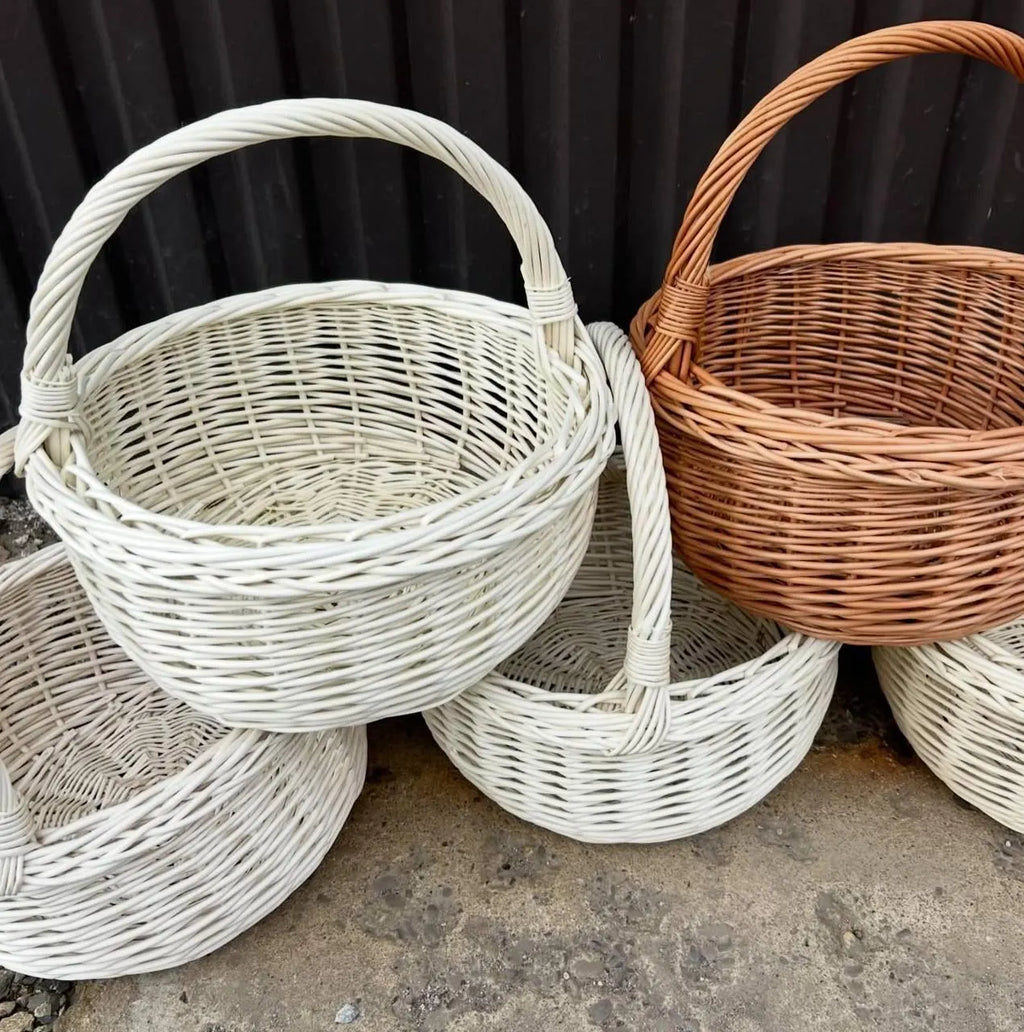 Handmade Willow Basket with Handle: Rustic Home Decor, Brown or Whitewashed