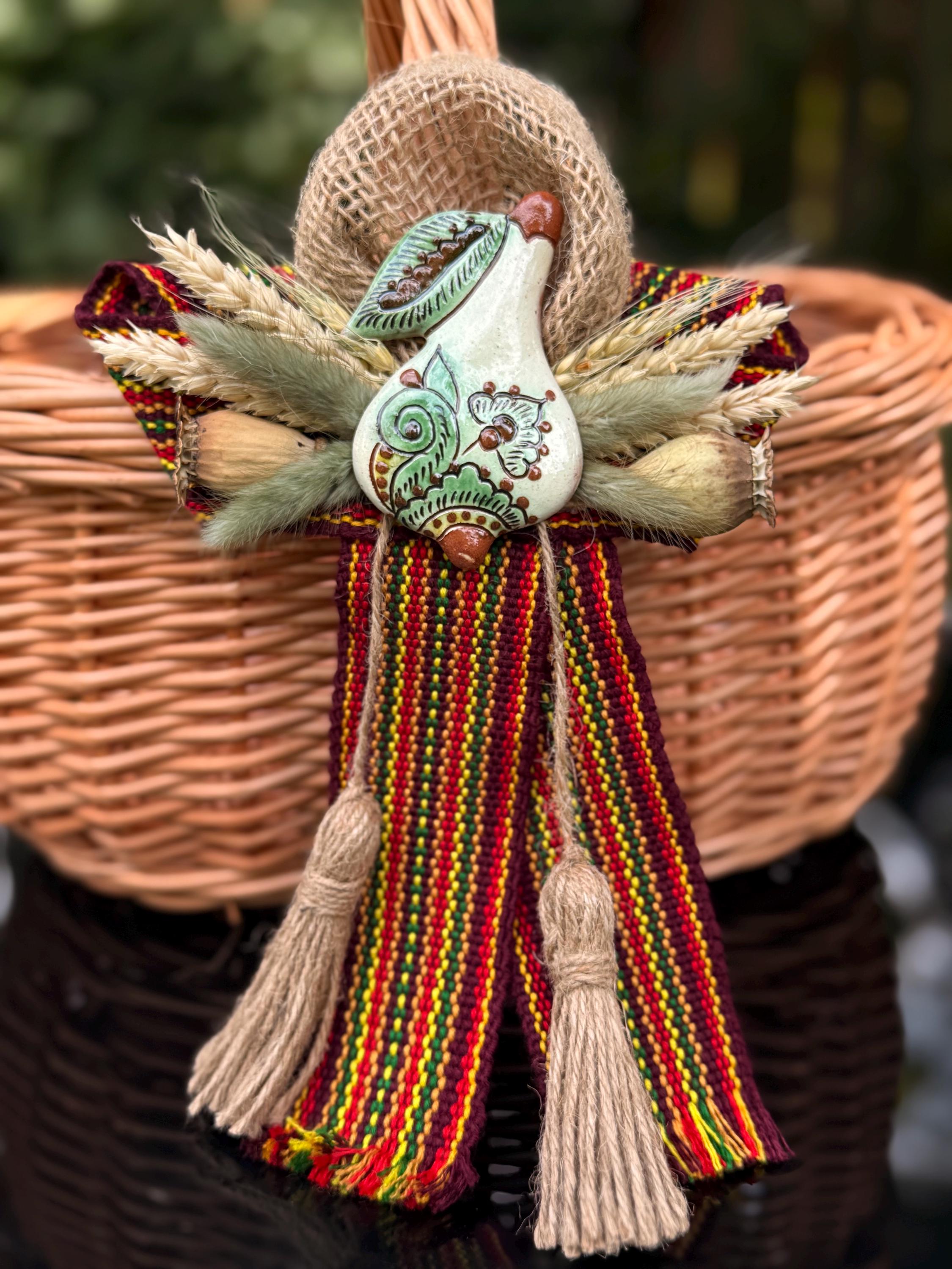 Handmade Ceramic Pear Basket Decoration – Rustic Ukrainian Ornament