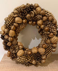 Handmade Gold Holiday Wreath, Natural Pinecones & Acorns