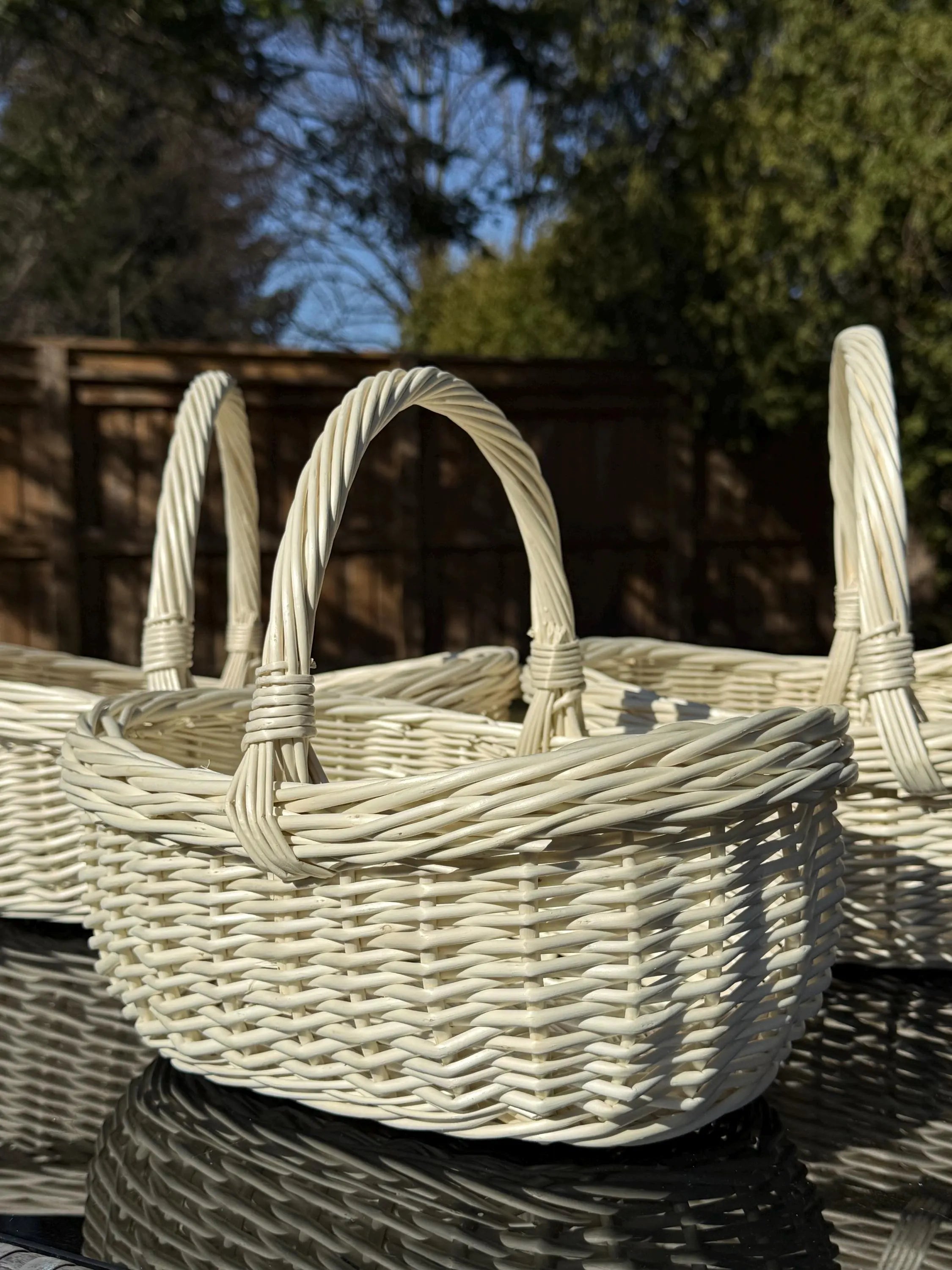 Handwoven Willow Wicker Basket: Rustic Boat Shape, Brown or Whitewashed