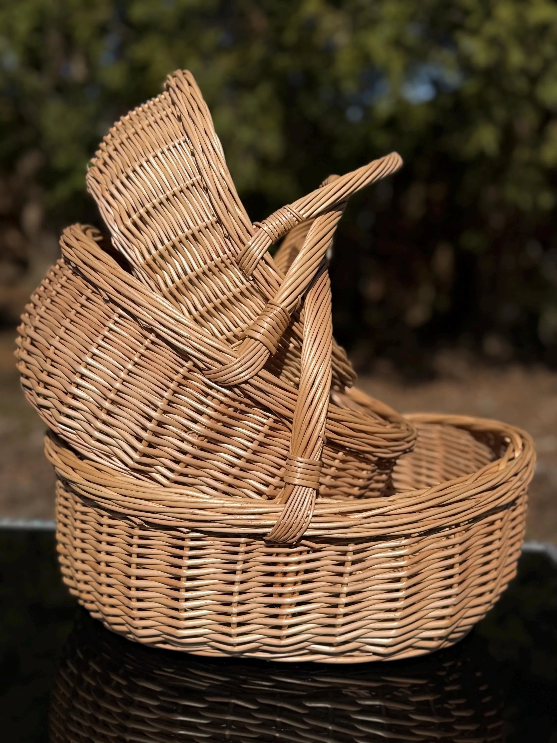 Handwoven Willow Wicker Basket: Rustic Boat Shape, Brown or Whitewashed