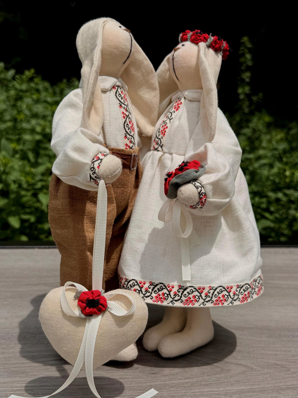Handmade Bunny Couple in Ukrainian Outfit, Embroidered Folk Dolls