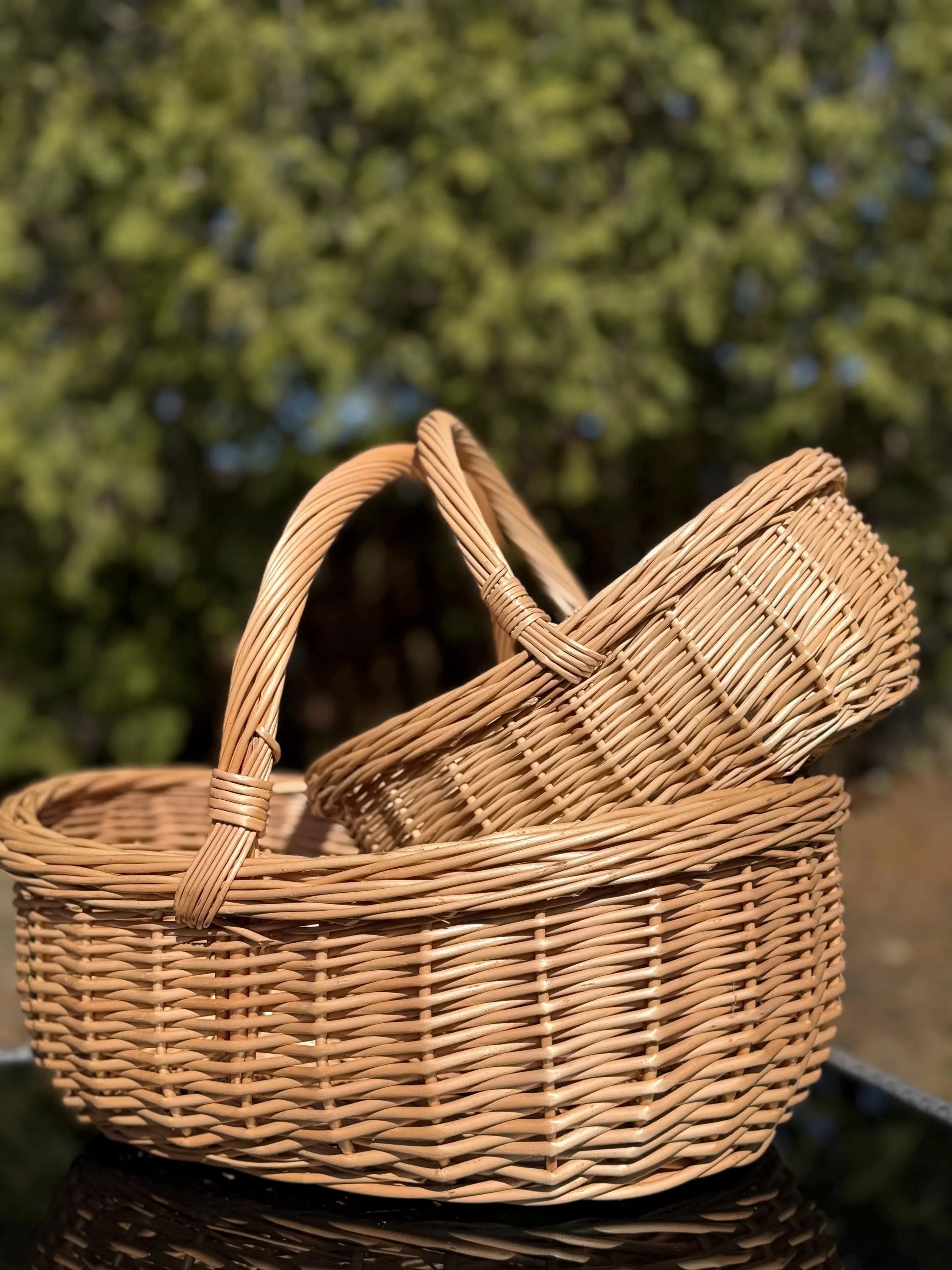 Handwoven Willow Wicker Basket: Rustic Boat Shape, Brown or Whitewashed
