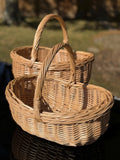 Handwoven Willow Wicker Basket: Rustic Boat Shape, Brown or Whitewashed