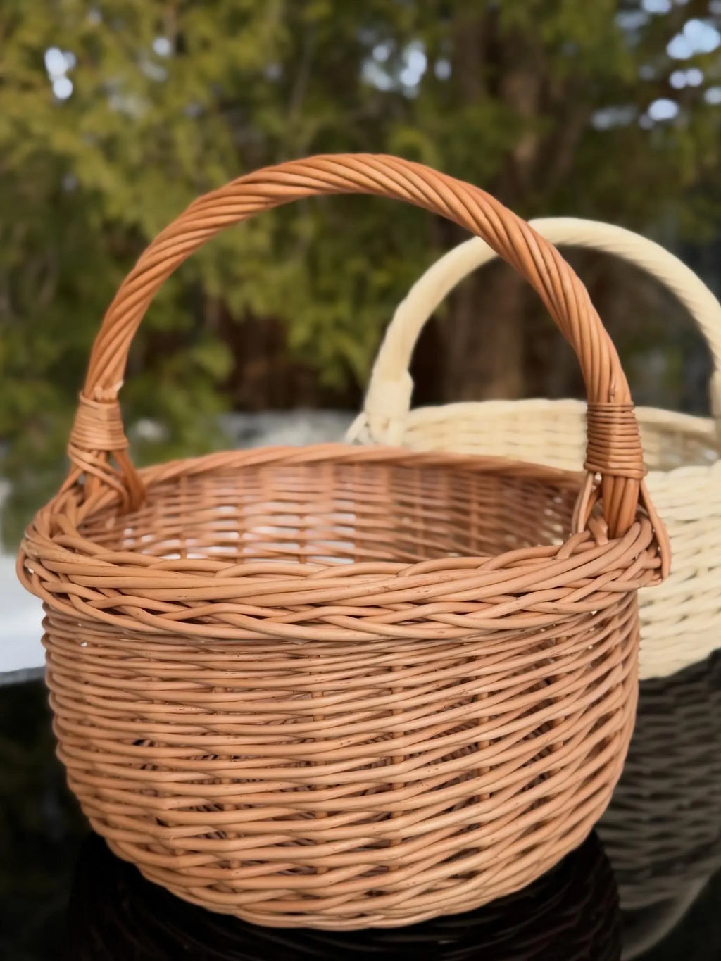 Handmade Willow Basket with Handle: Rustic Home Decor, Brown or Whitewashed