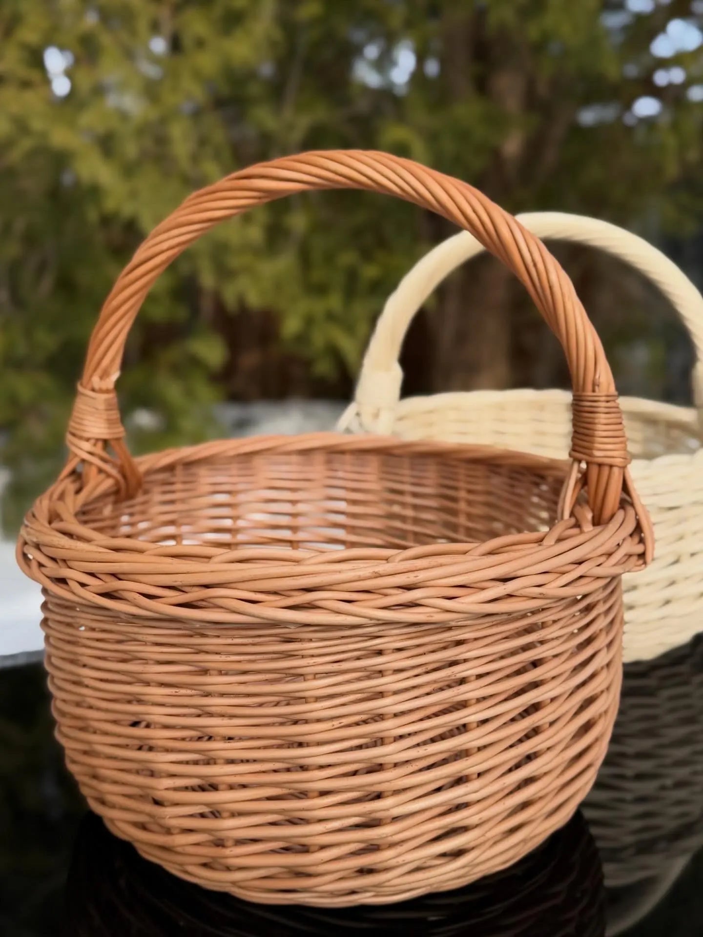 Handmade Willow Basket with Handle: Rustic Home Decor, Brown or Whitewashed
