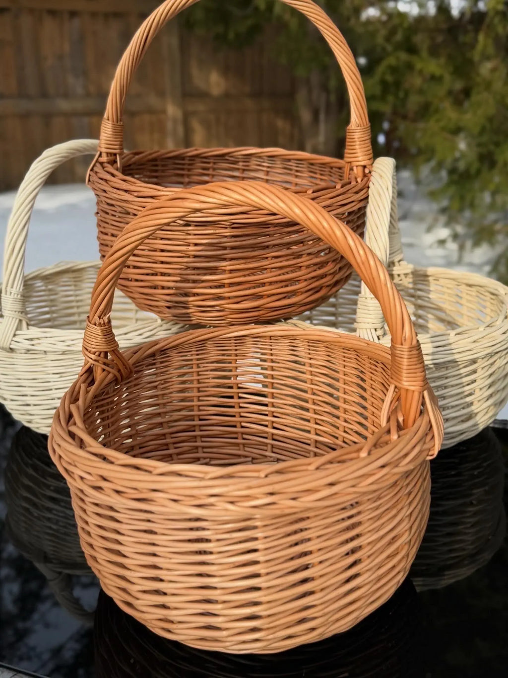 Handmade Willow Basket with Handle: Rustic Home Decor, Brown or Whitewashed