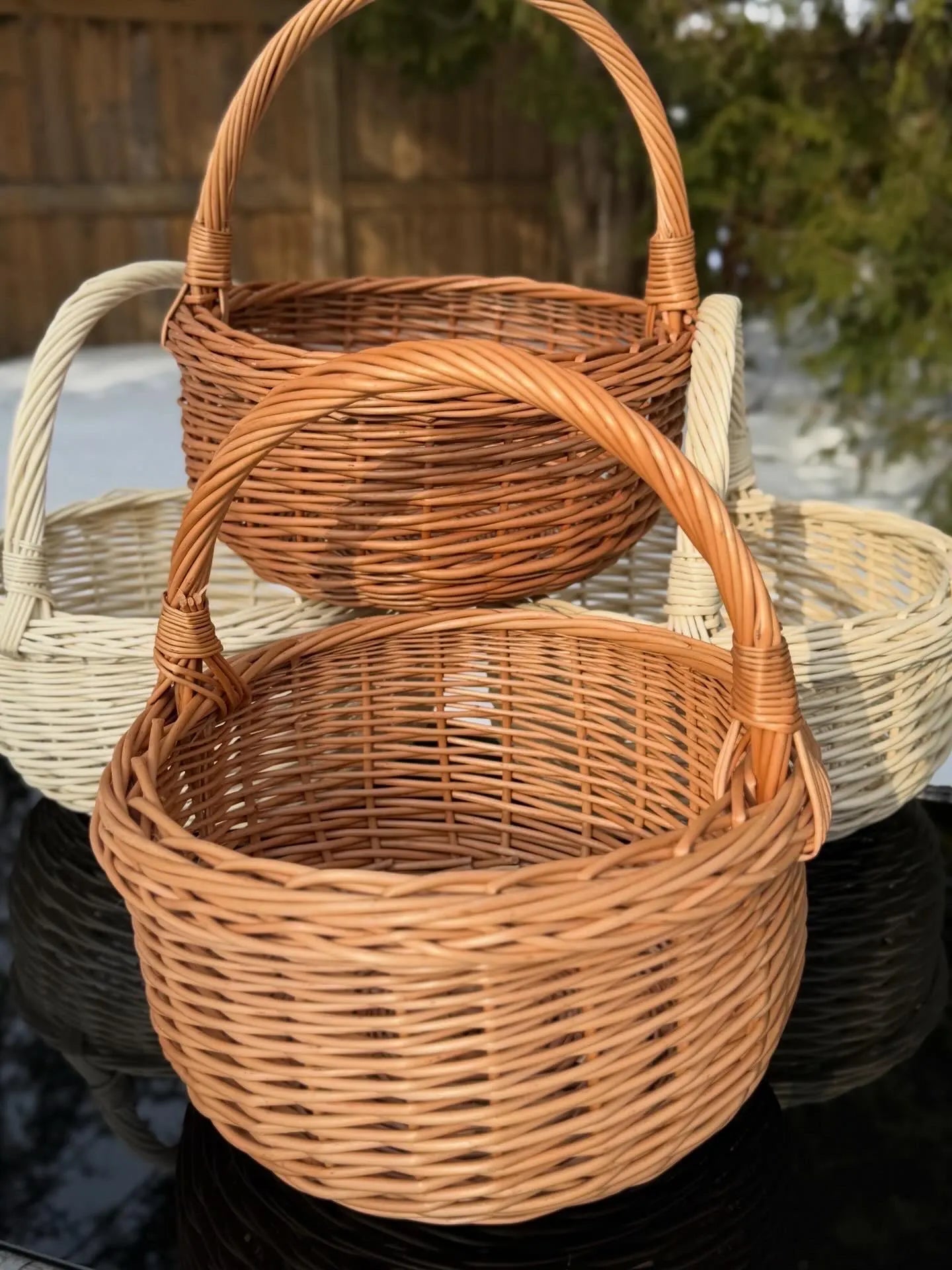 Handmade Willow Basket with Handle: Rustic Home Decor, Brown or Whitewashed