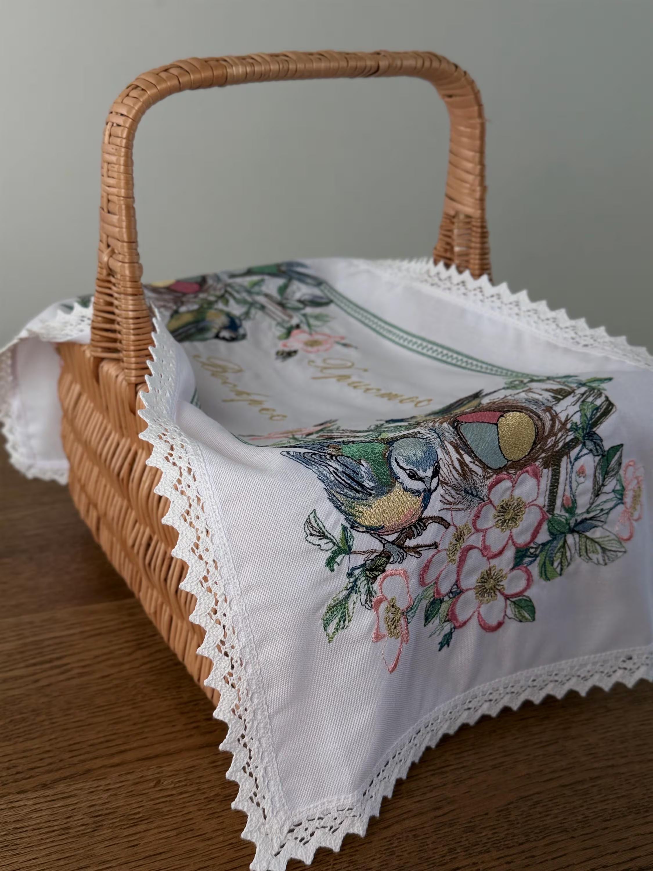 Ukrainian Easter Basket Cover with Lace | Embroidered Vyshyvanka Cloth
