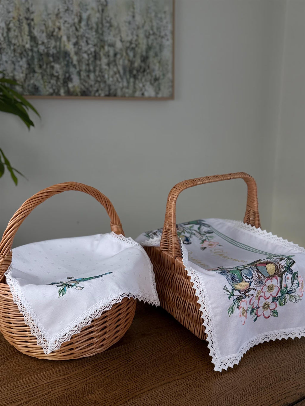 Ukrainian Easter Basket Cover with Lace | Embroidered Vyshyvanka Cloth