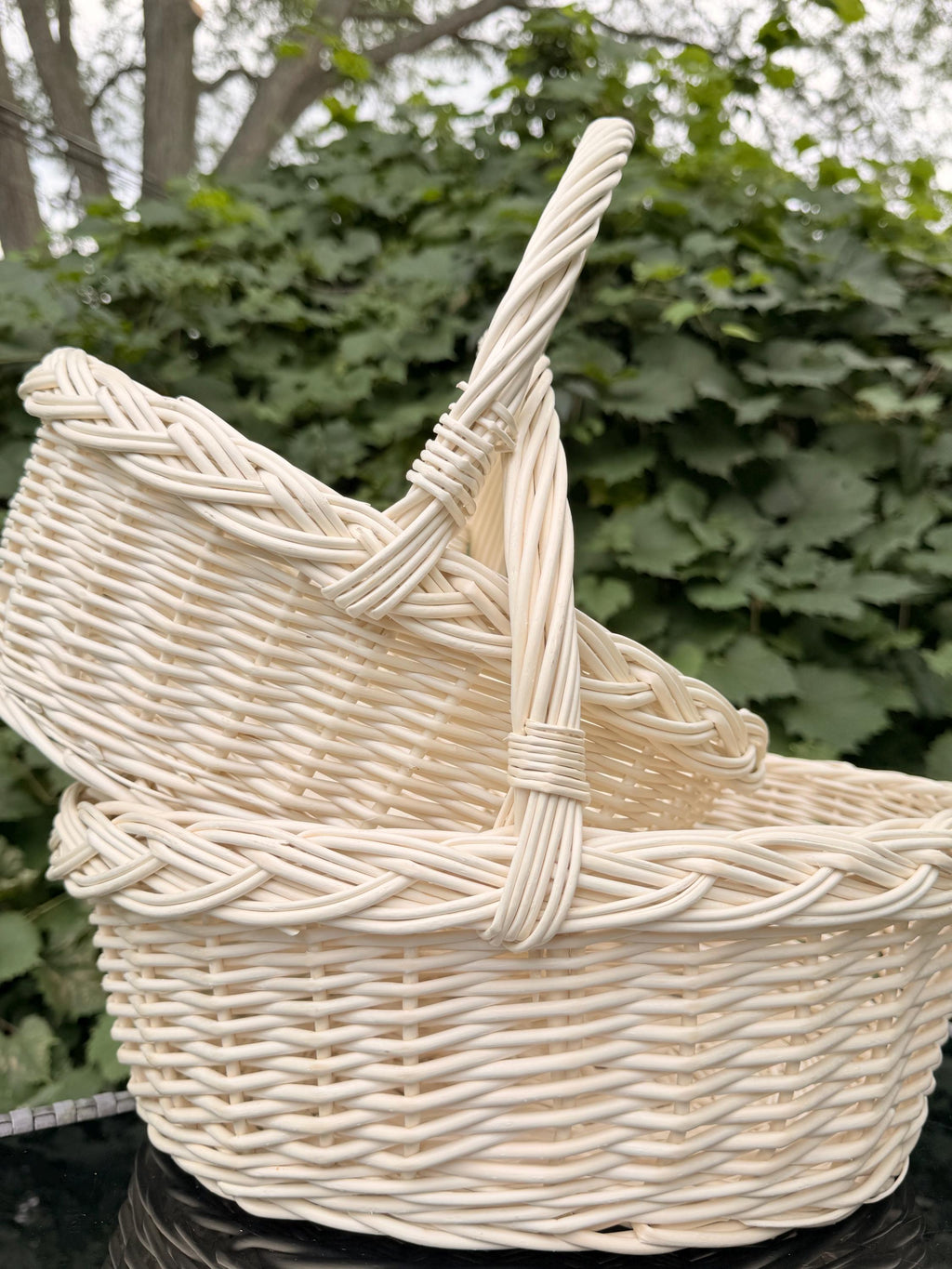 Handwoven Willow Basket: Rustic Braided Rim, Easter Decor