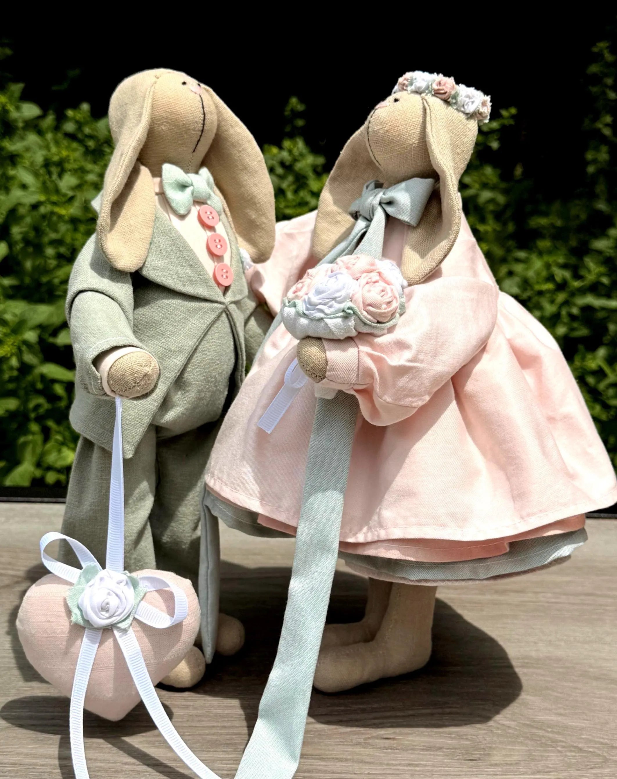 Handmade Wedding Bunny Couple: Pastel Fabric Dolls, Bridal Gift