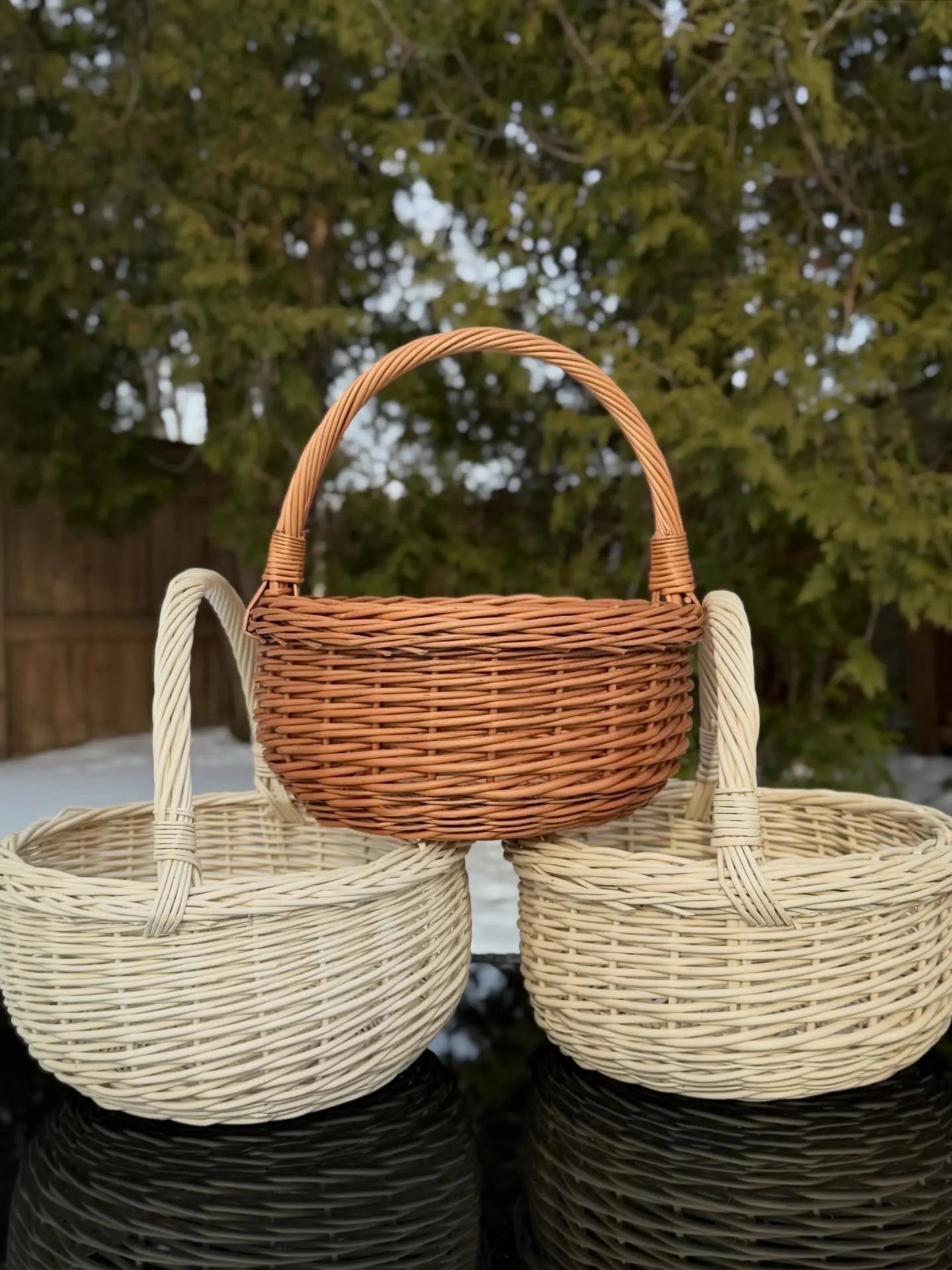 Handmade Willow Basket with Handle: Rustic Home Decor, Brown or Whitewashed