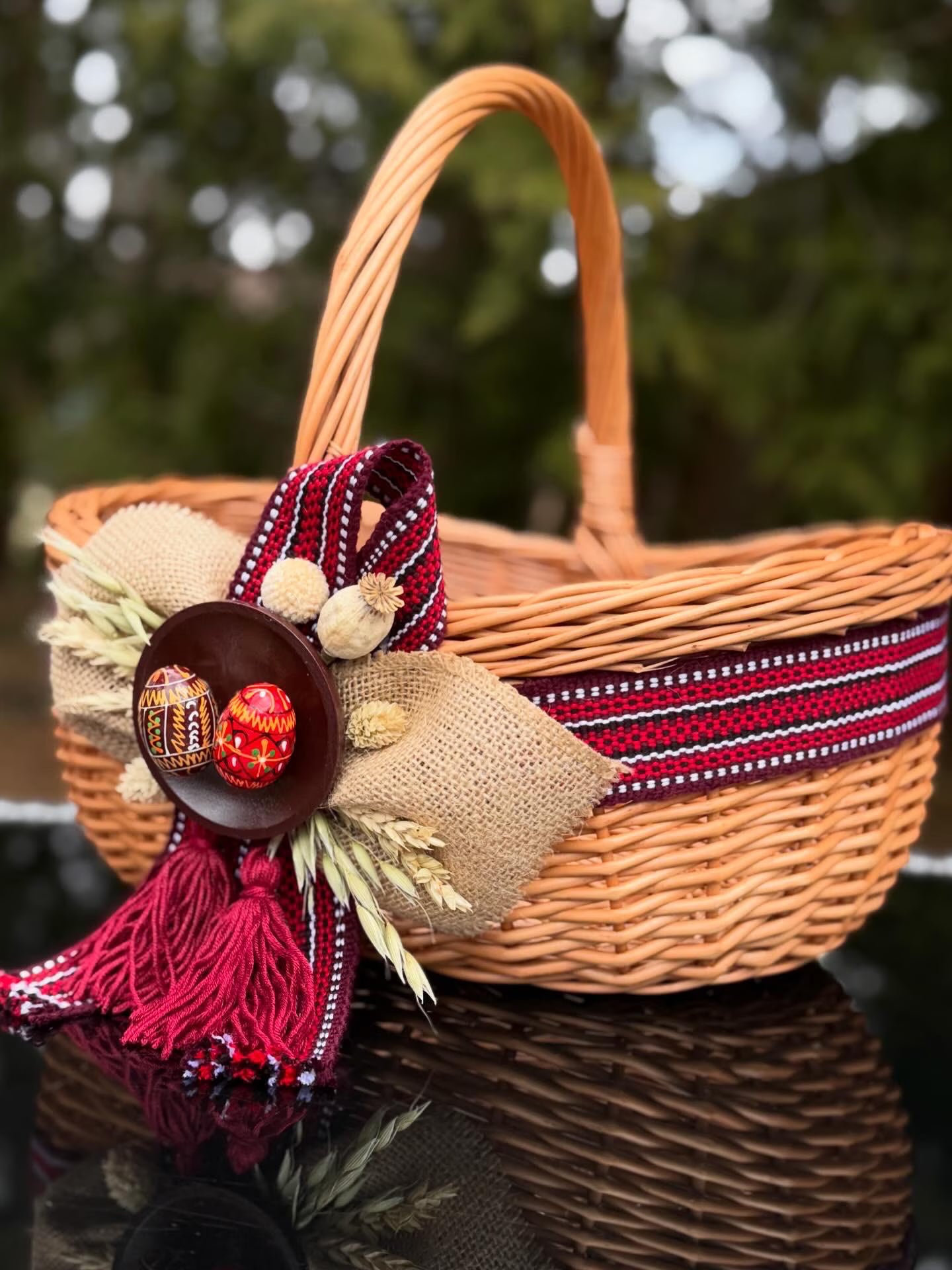 Handwoven Willow Basket – Ethno Style Ukrainian Decor, Rustic Farmhouse Easter Basket