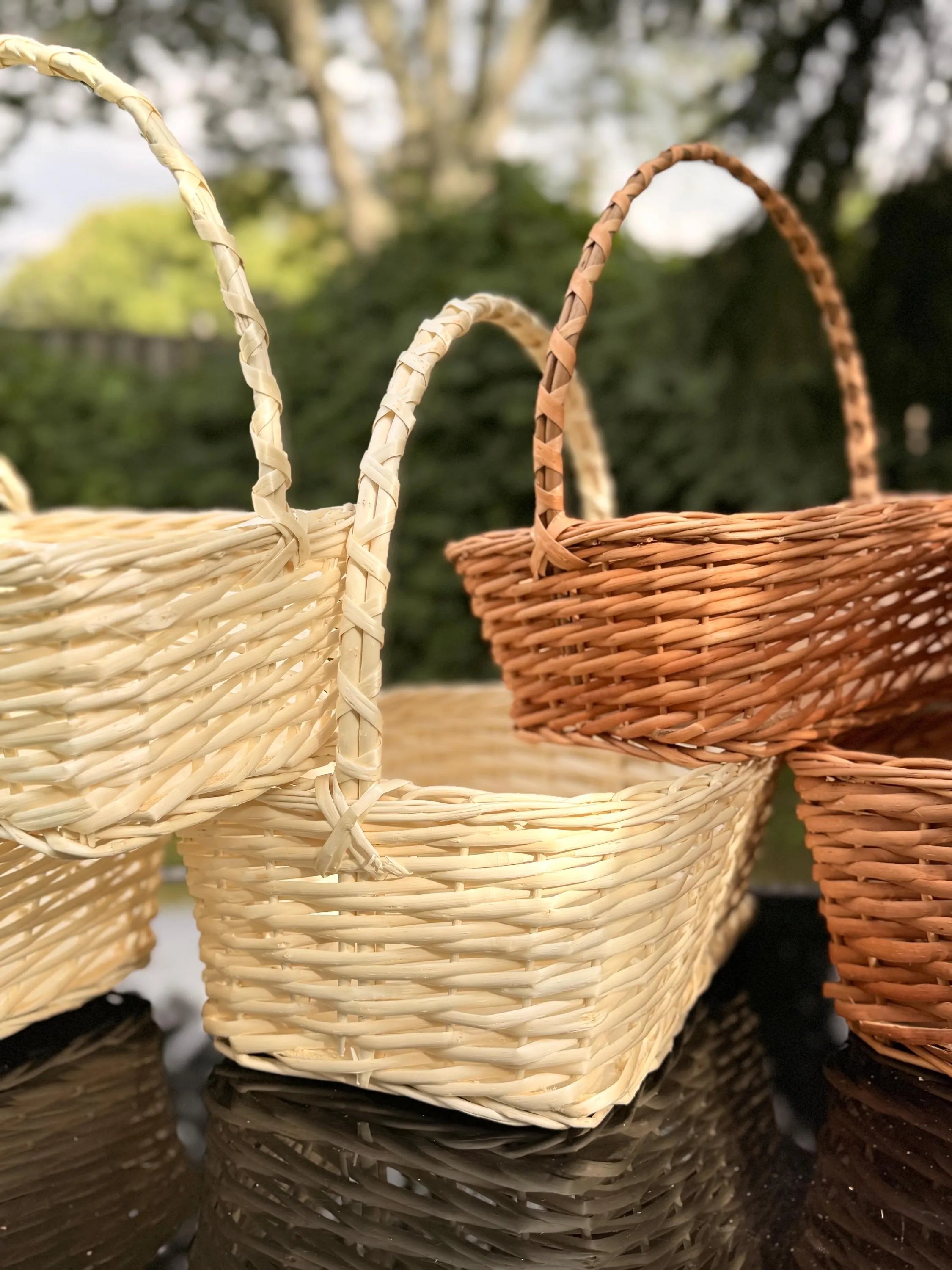 Set of 3 Rectangular Willow Florist Baskets | Wicker Flower Arrangement Baskets | Food Floristry Display Baskets with Hardboard Base