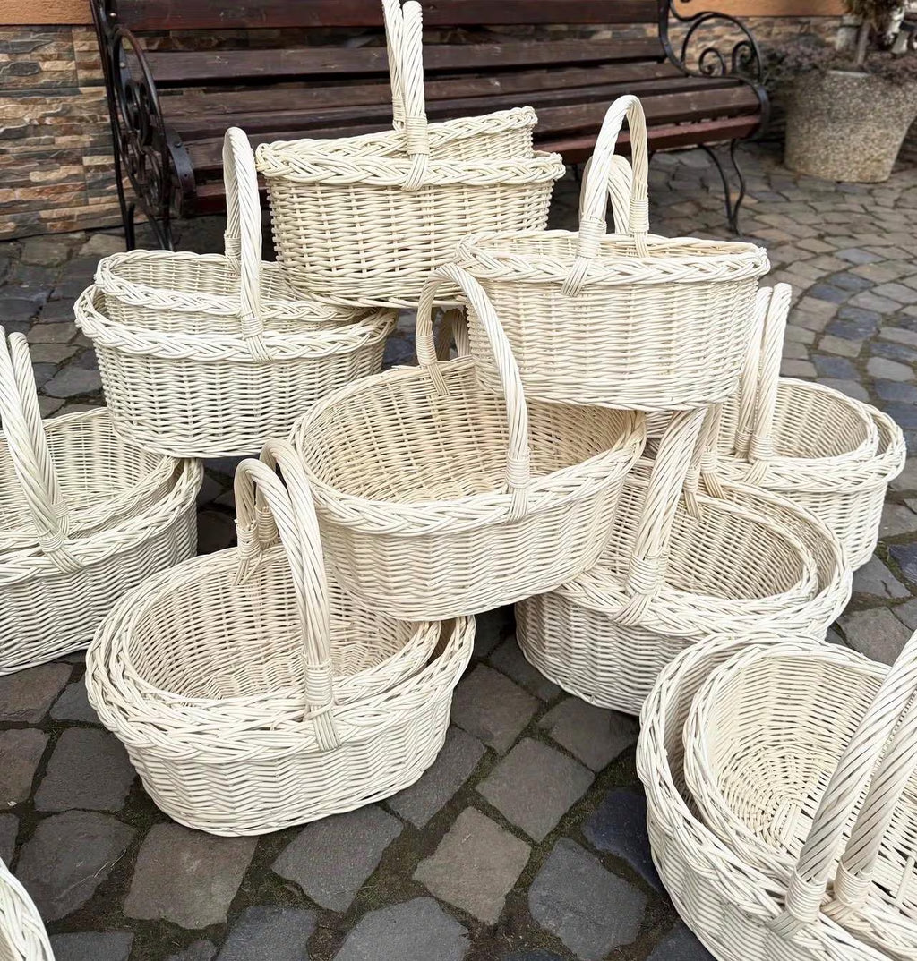 Handwoven Willow Basket Set – Natural Rustic Wicker Baskets for Flower Arrangements, Gift Hampers & Home Decor