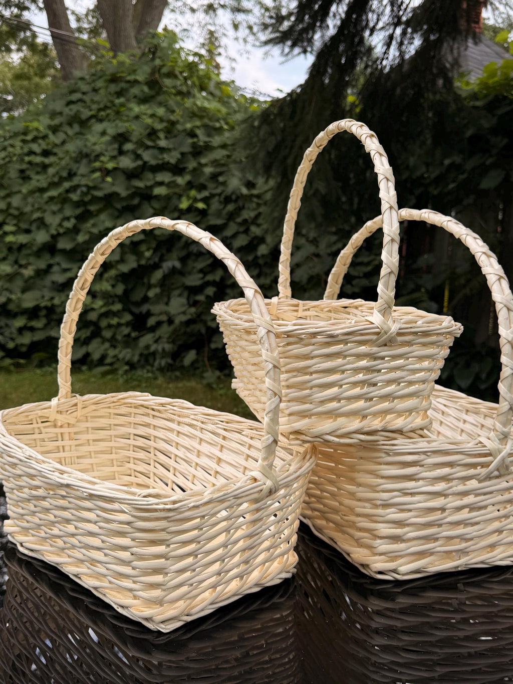 Set of 3 Rectangular Willow Florist Baskets | Wicker Flower Arrangement Baskets | Food Floristry Display Baskets with Hardboard Base