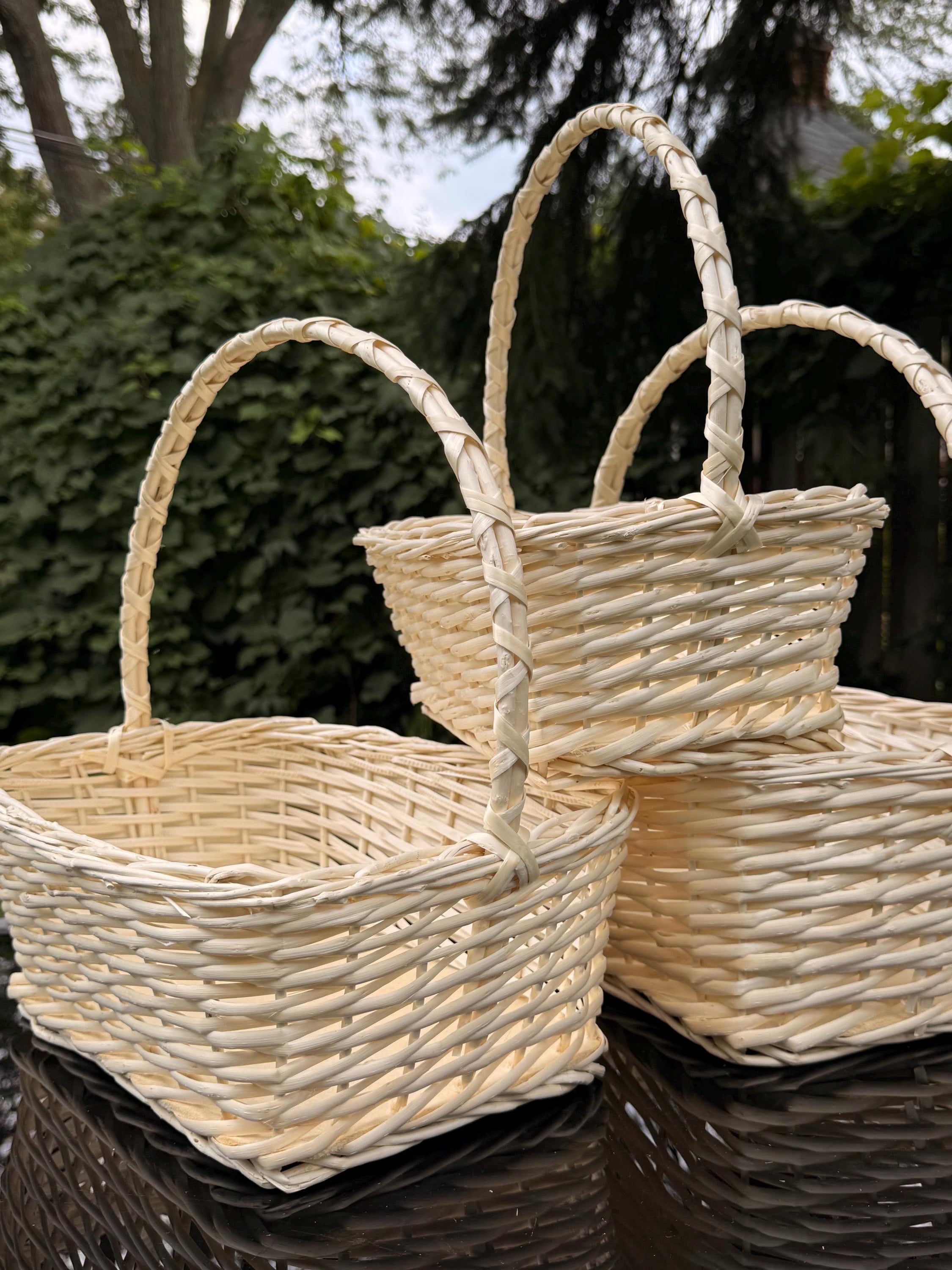 Set of 3 Rectangular Willow Florist Baskets | Wicker Flower Arrangement Baskets | Food Floristry Display Baskets with Hardboard Base